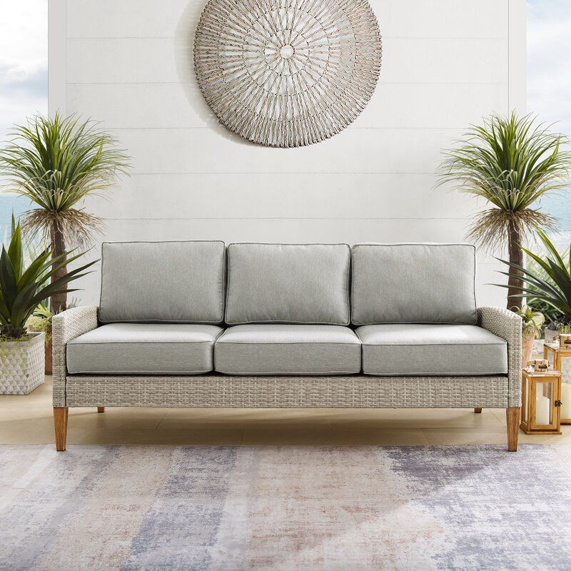 Calep Outdoor Wicker Patio Sofa with Cushions thumbnail 2