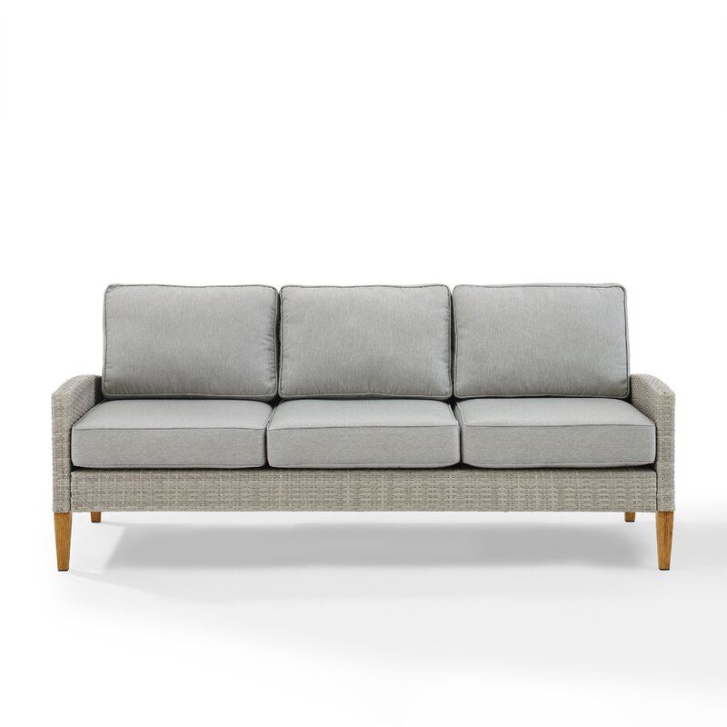Calep Outdoor Wicker Patio Sofa with Cushions thumbnail 3