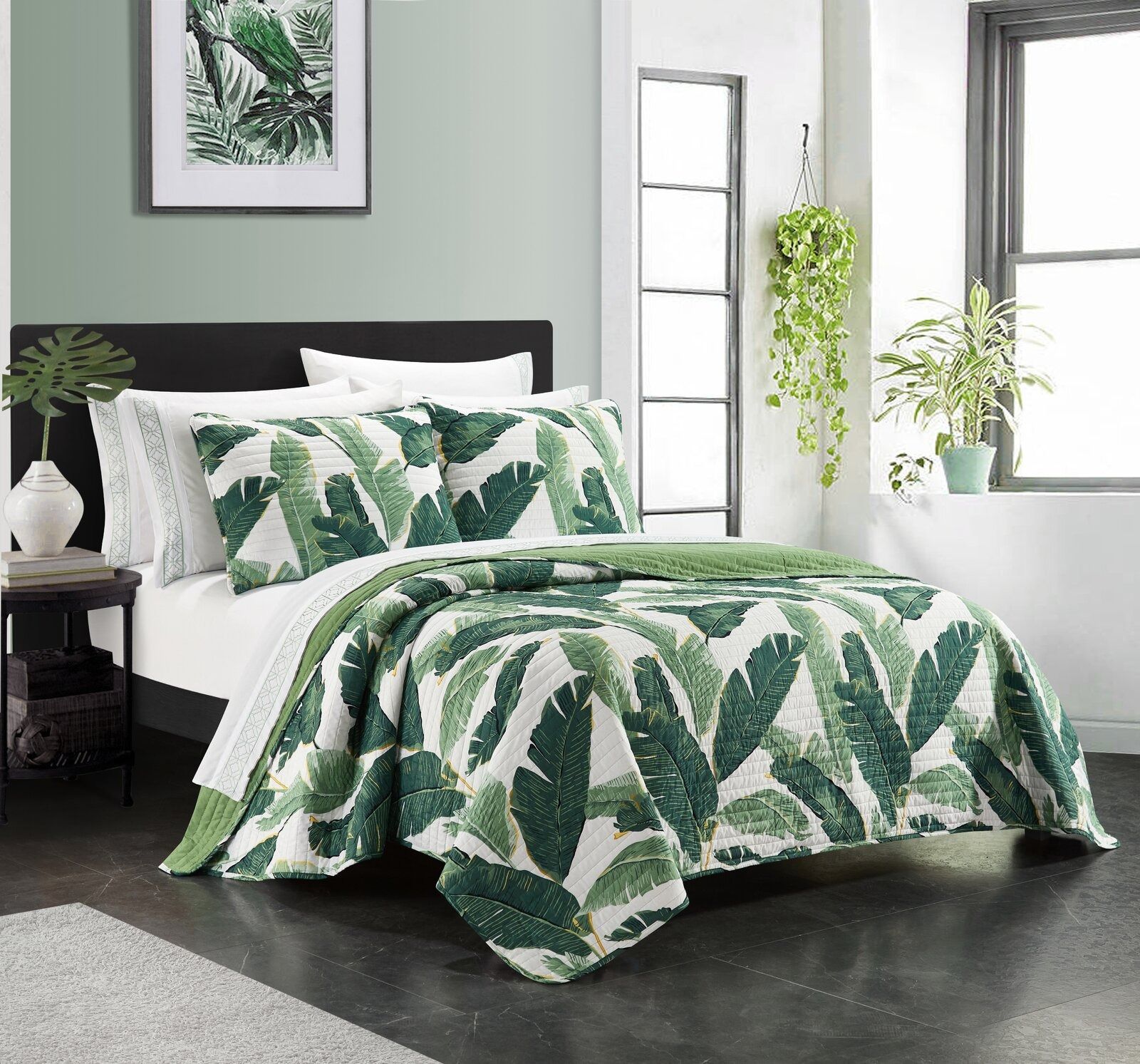 Borman Green Microfiber Tropical Quilt Set-King thumbnail 2