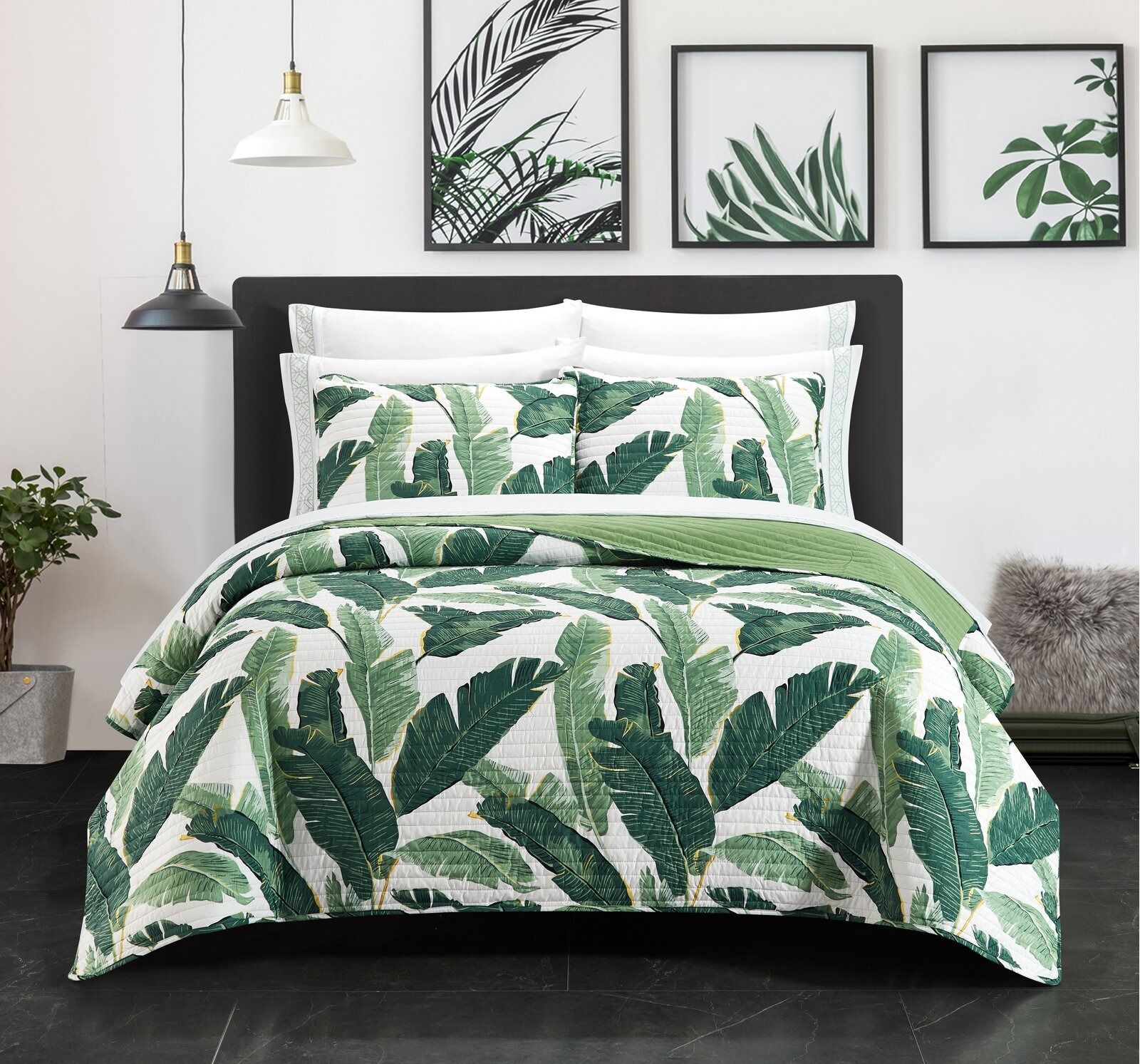 Borman Green Microfiber Tropical Quilt Set-King thumbnail 3
