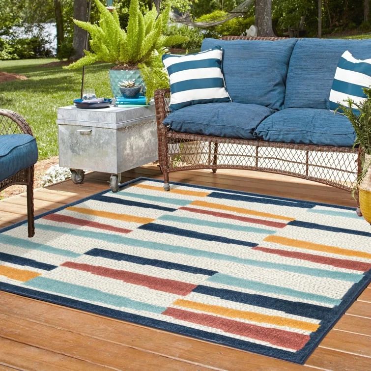 Akarsh Striped Indoor Outdoor Area Rug-7'10"x7'10" thumbnail 2