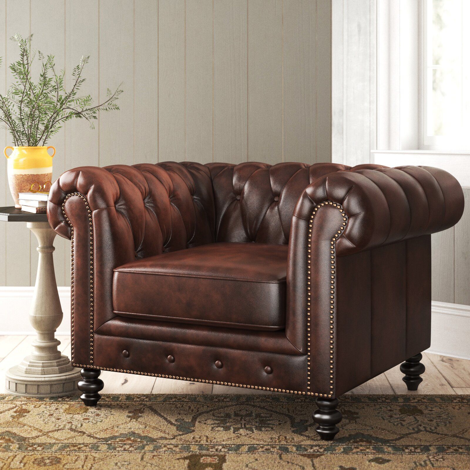Eufaula Tufted Genuine Leather Top Grain Leather Chesterfield Chair thumbnail 2