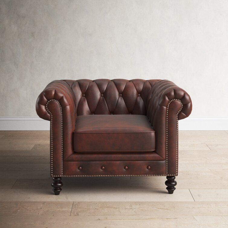 Eufaula Tufted Genuine Leather Top Grain Leather Chesterfield Chair thumbnail 3