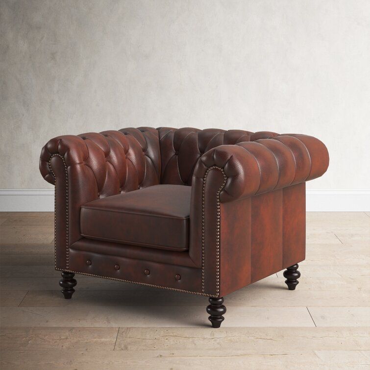 Eufaula Tufted Genuine Leather Top Grain Leather Chesterfield Chair thumbnail 4