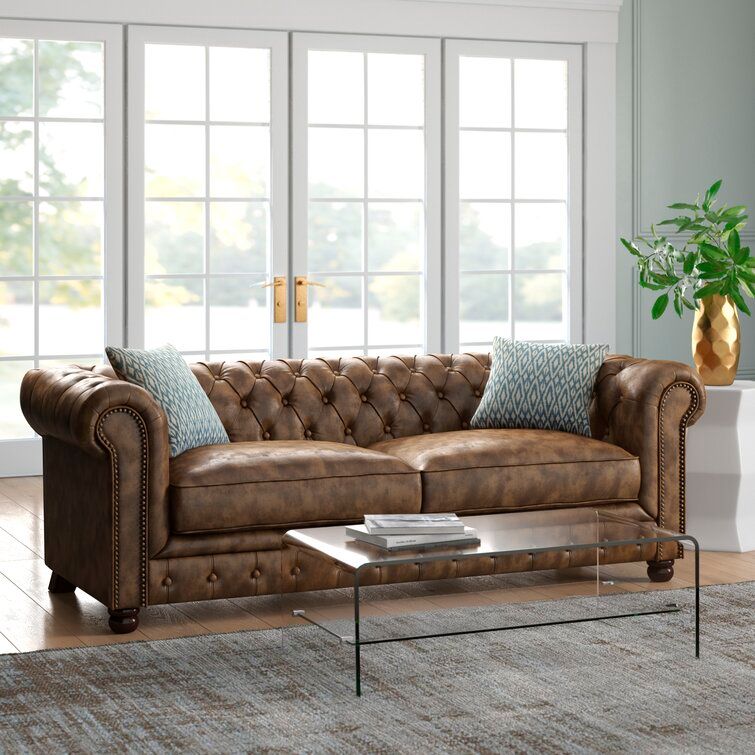 Natasa Faux Leather Rolled Arm Chesterfield Sofa thumbnail 2