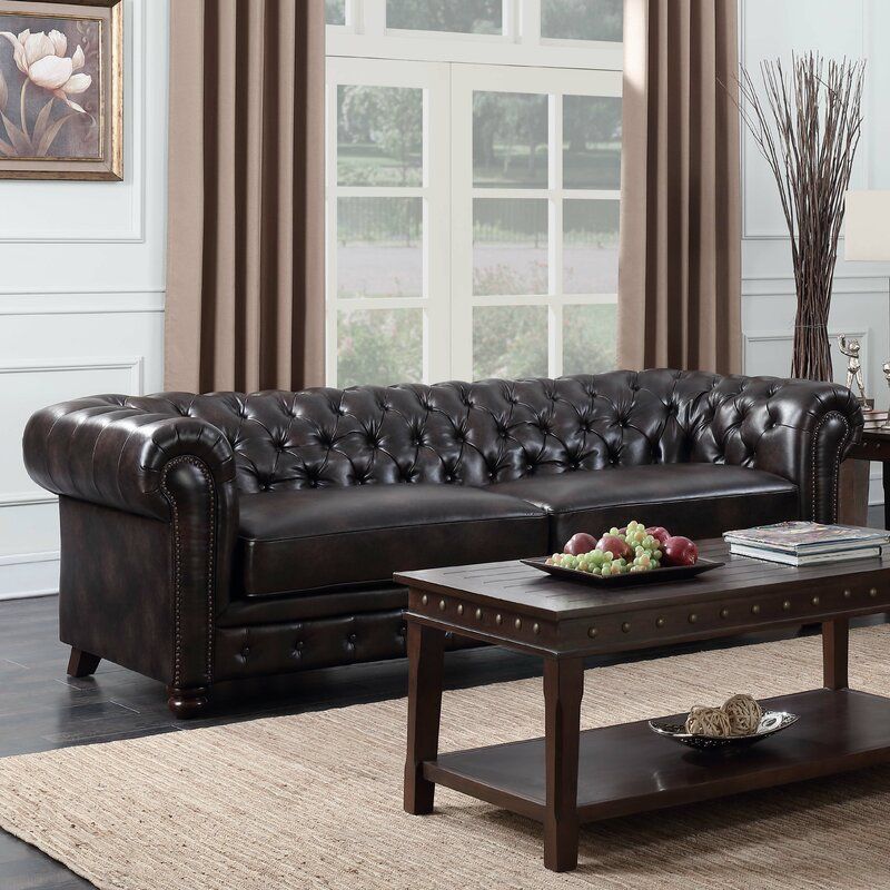 Natasa Faux Leather Rolled Arm Chesterfield Sofa thumbnail 2