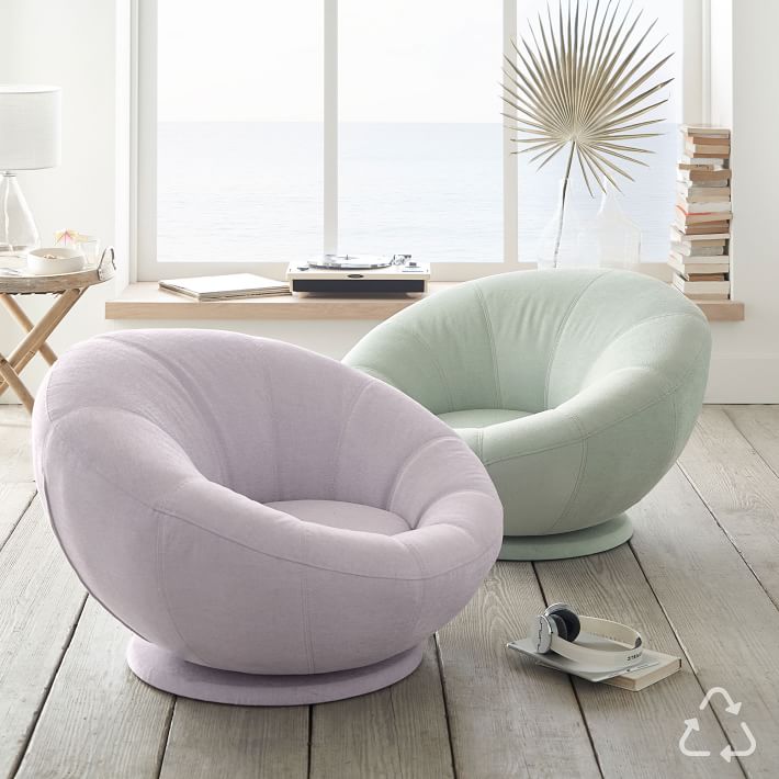 Chenille Washed Lilac Groovy Swivel Chair thumbnail 5
