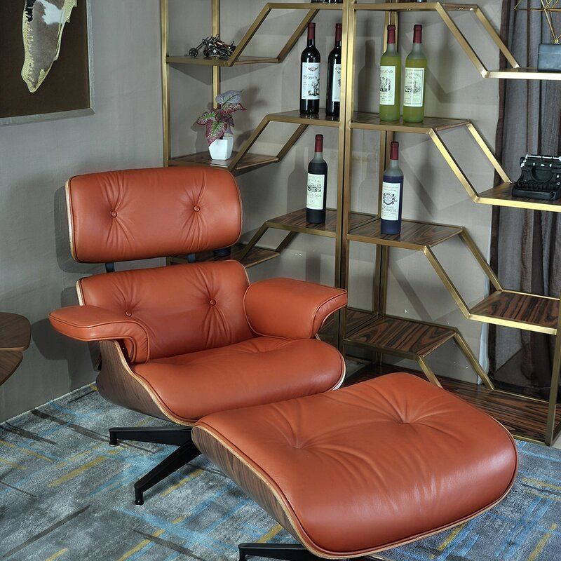 Lefler Tufted Genuine Leather Swivel Armchair and Ottoman thumbnail 2