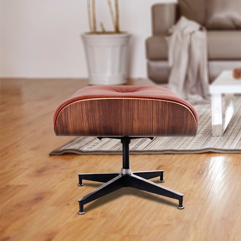 Lefler Tufted Genuine Leather Swivel Armchair and Ottoman thumbnail 5
