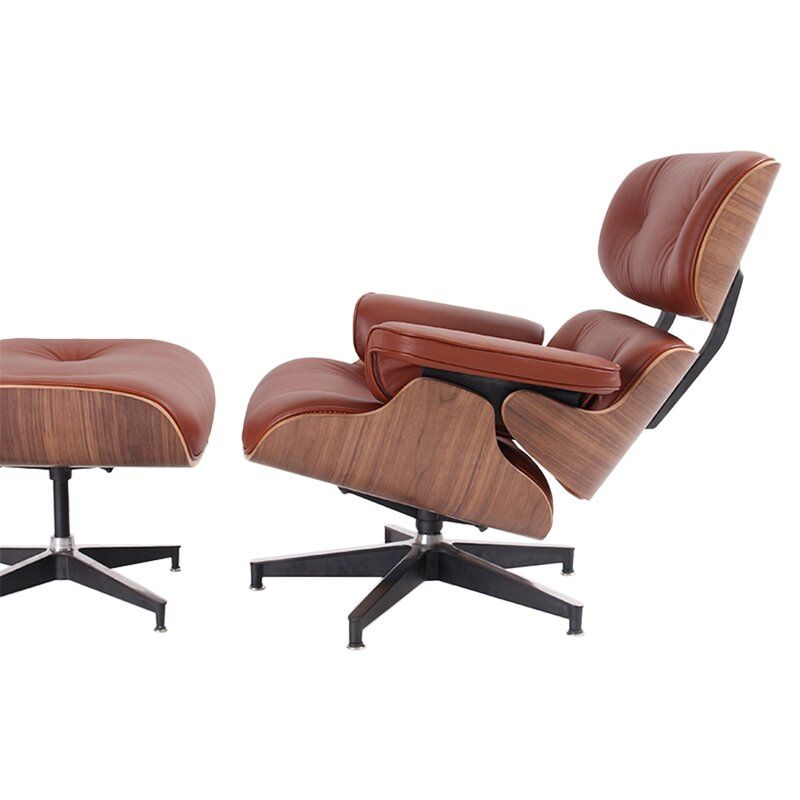 Lefler Tufted Genuine Leather Swivel Armchair and Ottoman thumbnail 3
