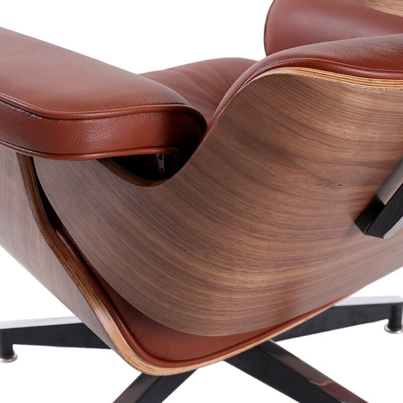 Lefler Tufted Genuine Leather Swivel Armchair and Ottoman thumbnail 4