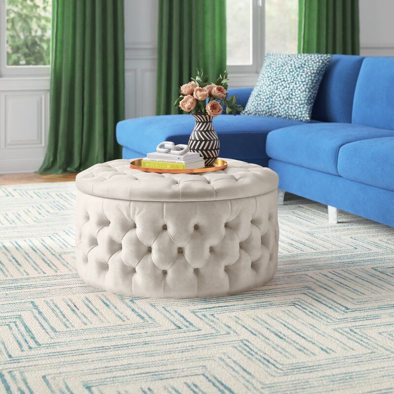 Gilbert Velvet Tufted Round Storage Ottoman with Storage thumbnail 2