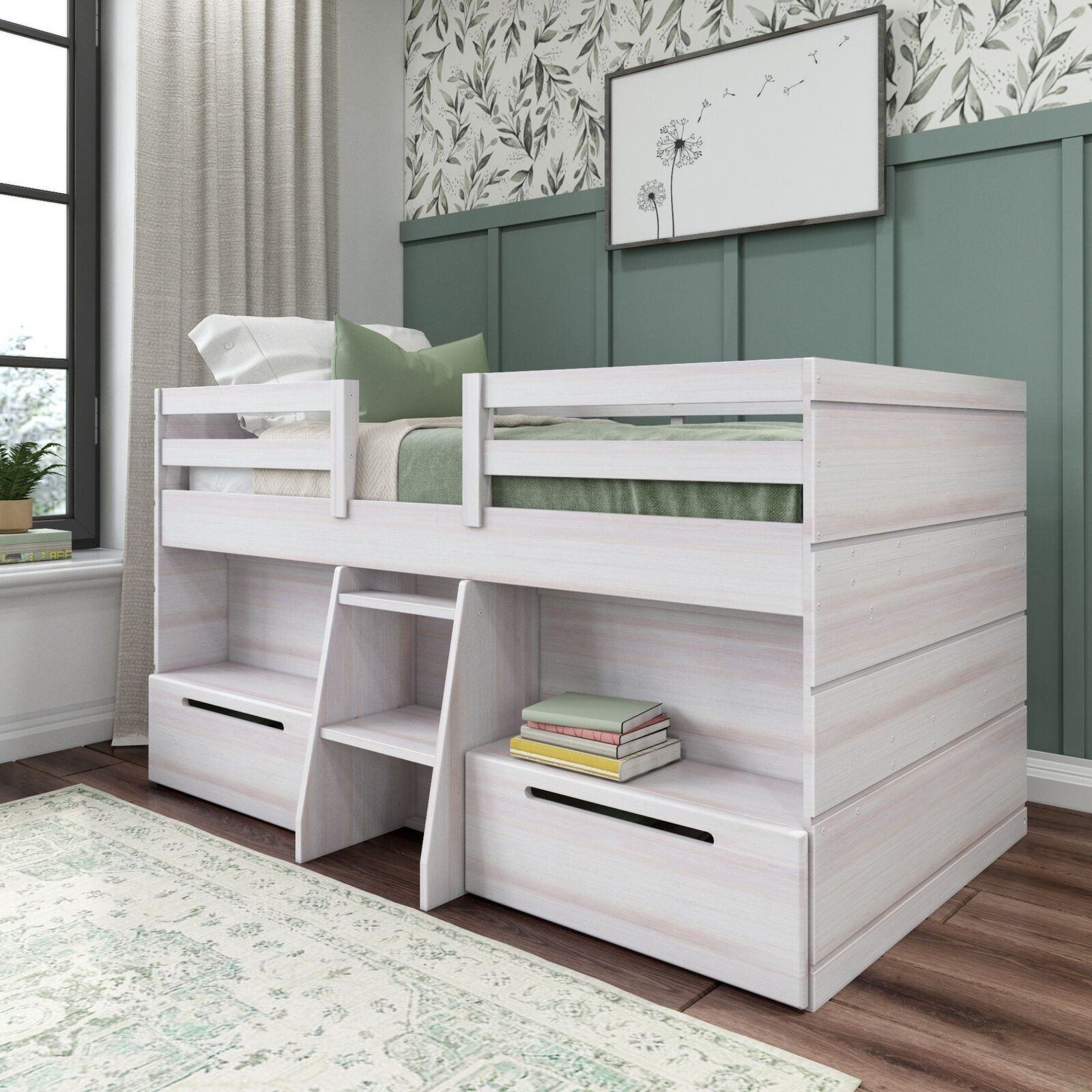 Emmie Twin Solid Wood Panel Loft Bed with Shelves-Twin thumbnail 2