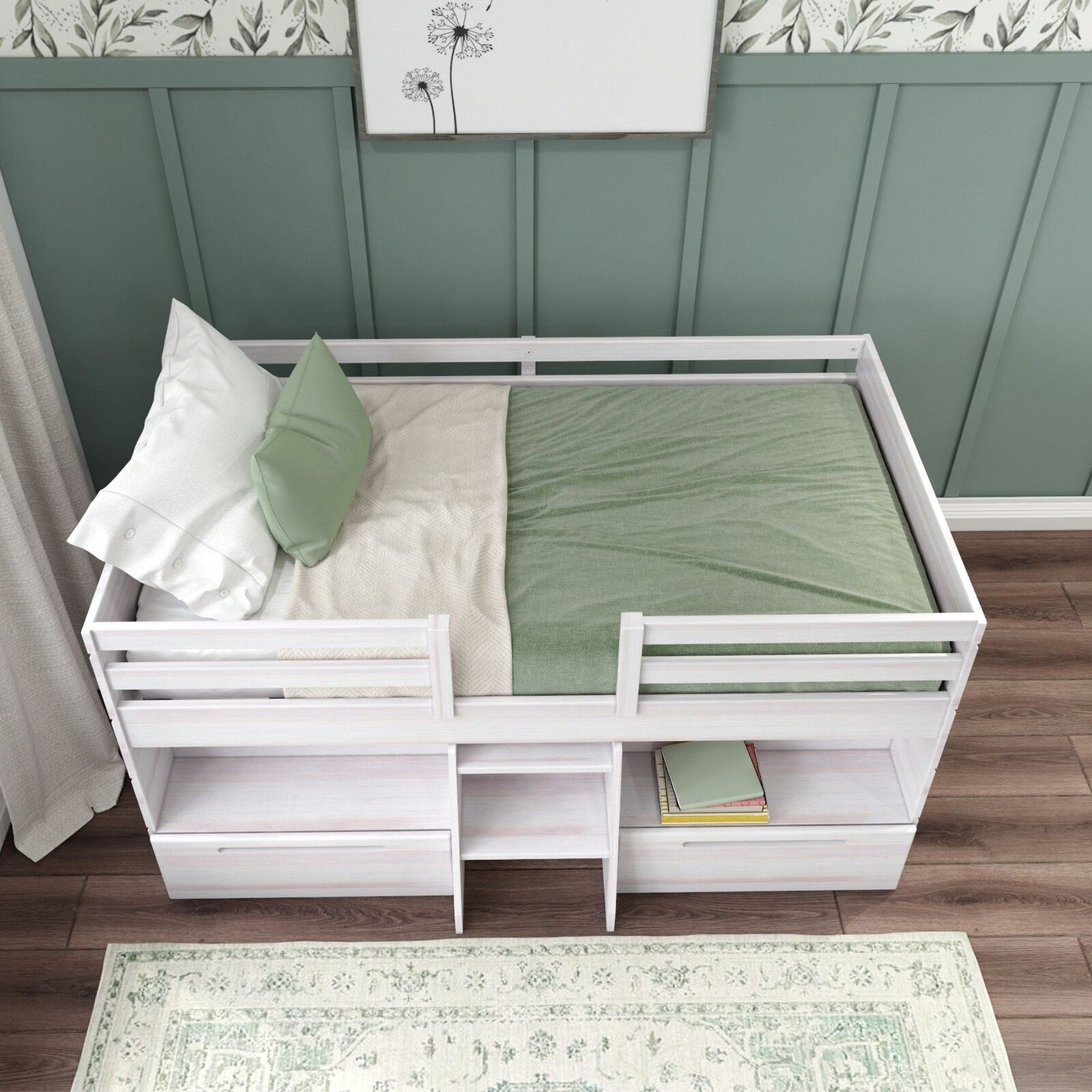 Emmie Twin Solid Wood Panel Loft Bed with Shelves-Twin thumbnail 4
