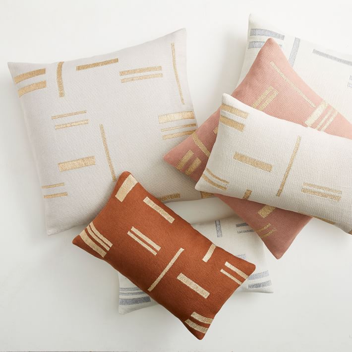 Embroidered Metallic Blocks Pillow Cover No insert 20"x20" thumbnail 2