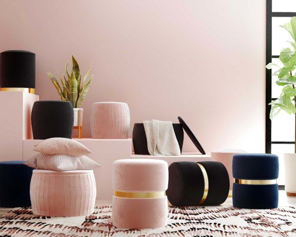 Marigold Navy Velvet Storage Ottoman thumbnail 2