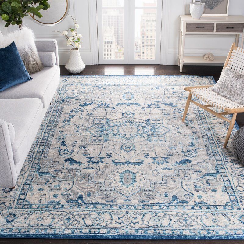 Evart Oriental Light Gray Blue Area Rug-9'x9' thumbnail 2