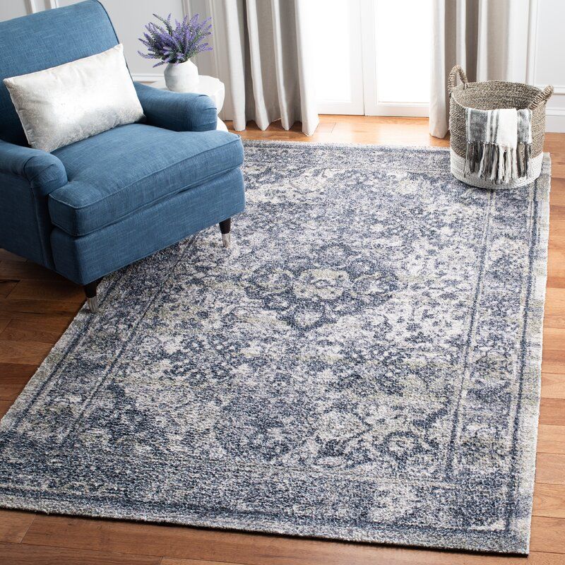 Oriental Handmade Tufted Navy Gray Area Rug-9'x12' thumbnail 2
