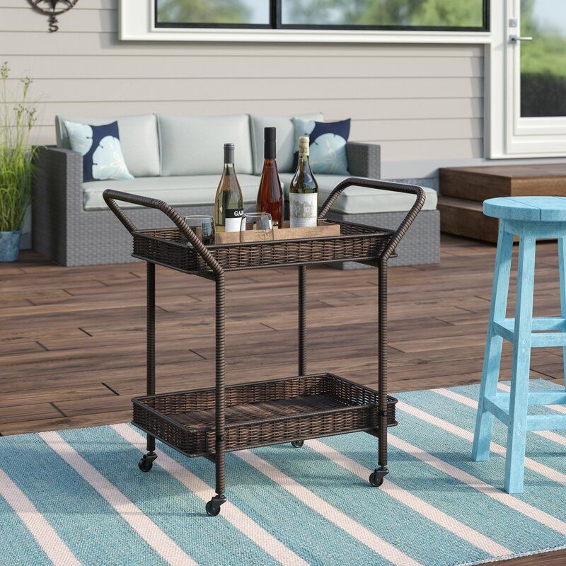 Warba Bar Cart with Metal Frame and Wicker Outer thumbnail 2