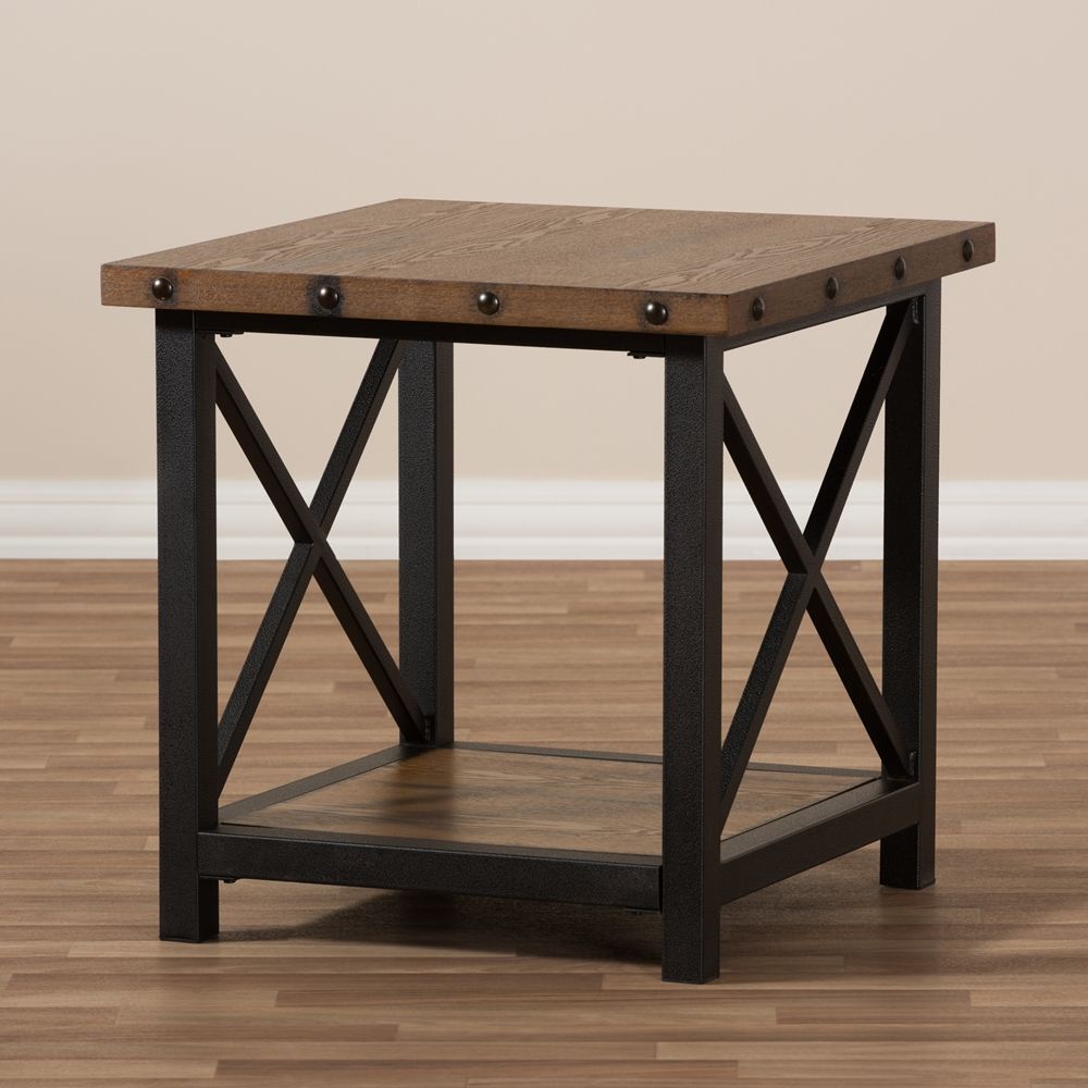 Baxton Studio Black Textured Metal Wood occasional End Table thumbnail 2