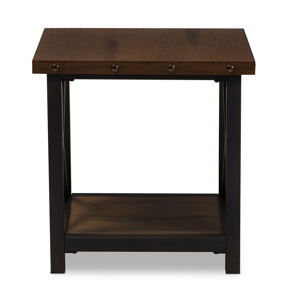 Baxton Studio Black Textured Metal Wood occasional End Table thumbnail 3