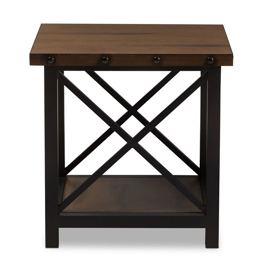 Baxton Studio Black Textured Metal Wood occasional End Table thumbnail 4