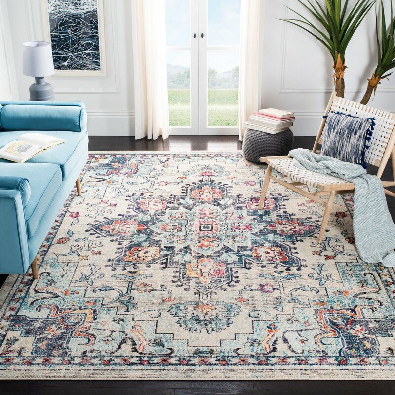 Felty Oriental Cream And Blue Area Rug 9' x 9' thumbnail 2
