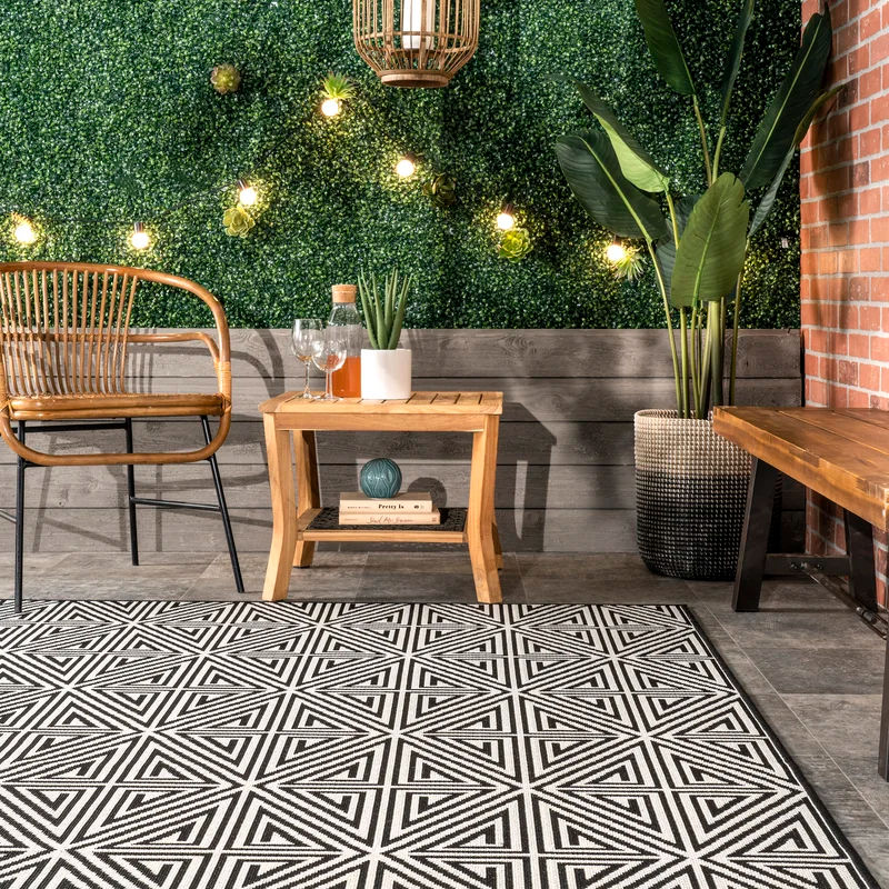 Cahuilla Geometric Black White Indoor Outdoor Area Rug 5'x8' thumbnail 2
