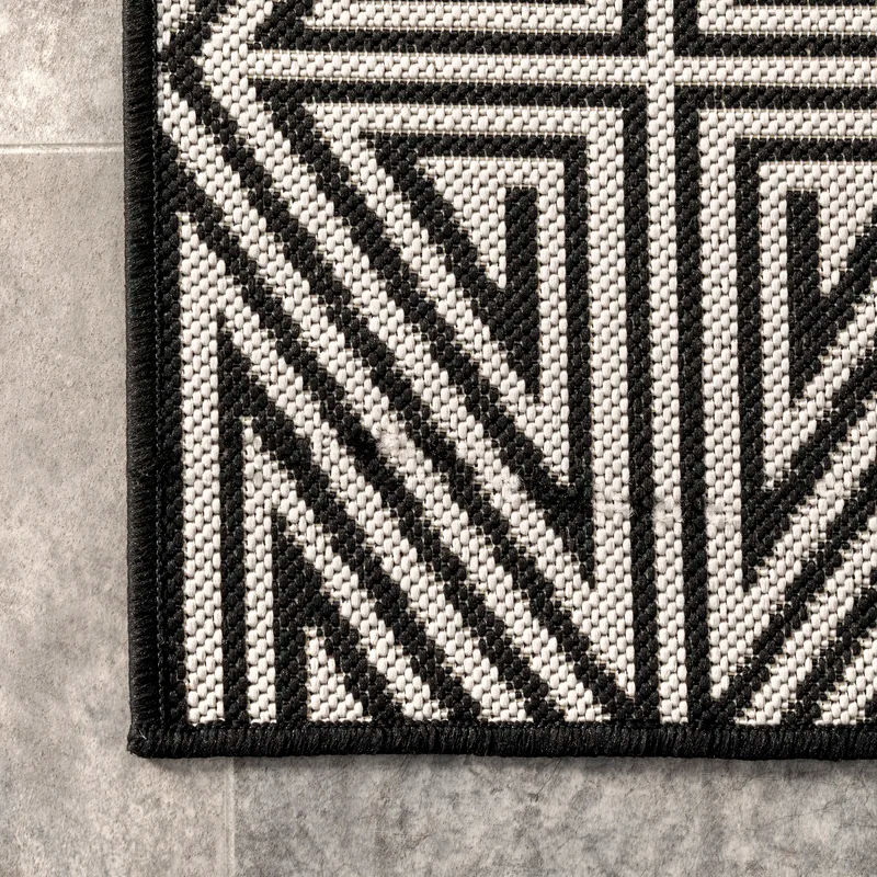 Cahuilla Geometric Black White Indoor Outdoor Area Rug 5'x8' thumbnail 3