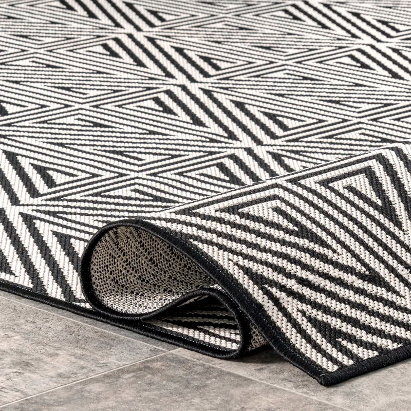 Cahuilla Geometric Black White Indoor Outdoor Area Rug 5'x8' thumbnail 5