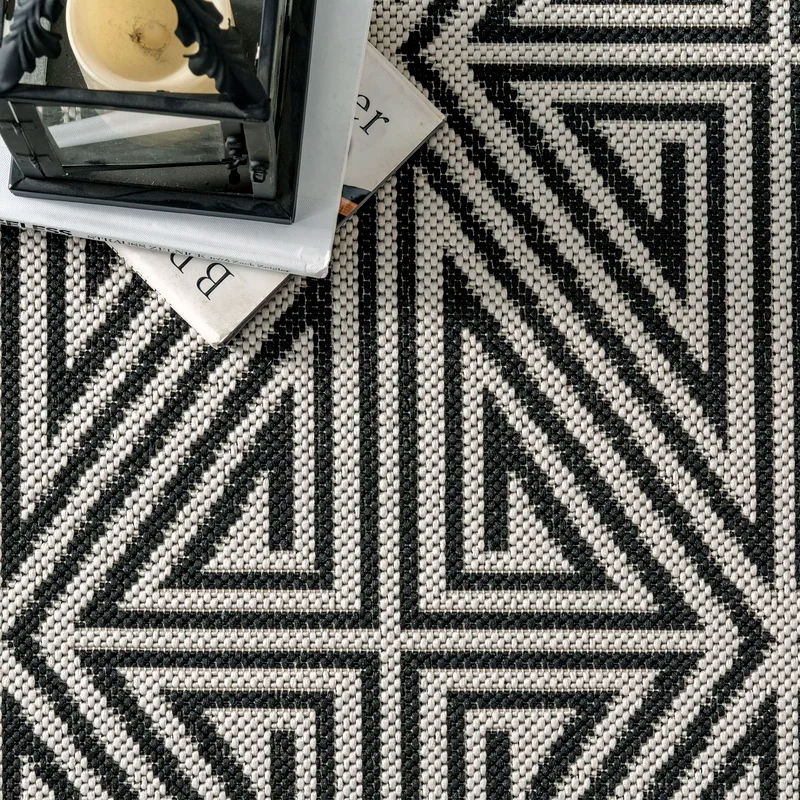 Cahuilla Geometric Black White Indoor Outdoor Area Rug 5'x8' thumbnail 6