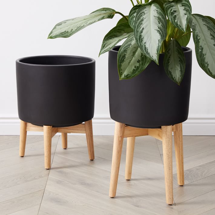 Mid-Century Turned Wood Leg Planter-Wide thumbnail 2