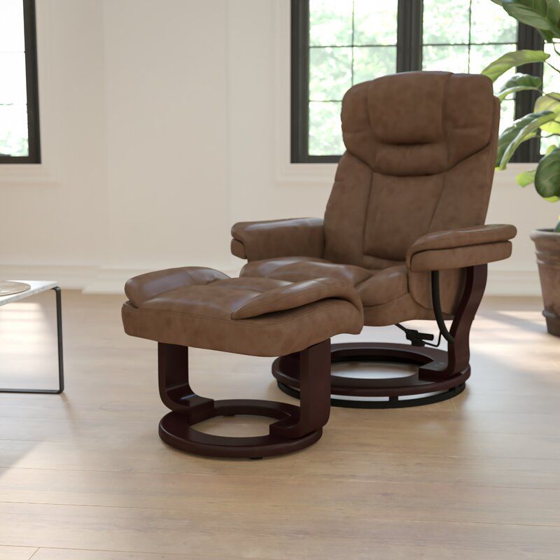 Wide Manual Swivel Standard Recliner with Ottoman thumbnail 2