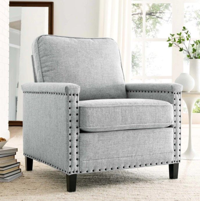 Shonta Upholstered Fabric Armchair Light Gray thumbnail 2