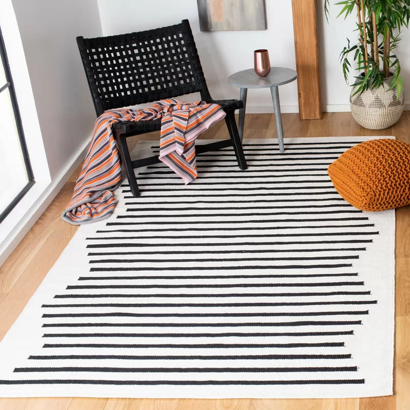 Mozingo Ivory Black Handwoven Cotton Area Rug 9' x 12' thumbnail 2
