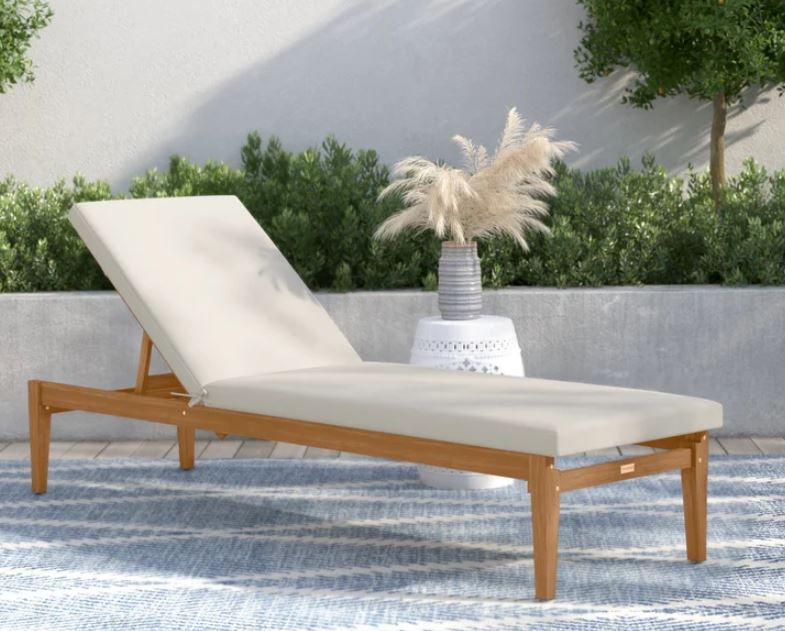 Long Reclining Acacia Single Chaise with Cushion thumbnail 2