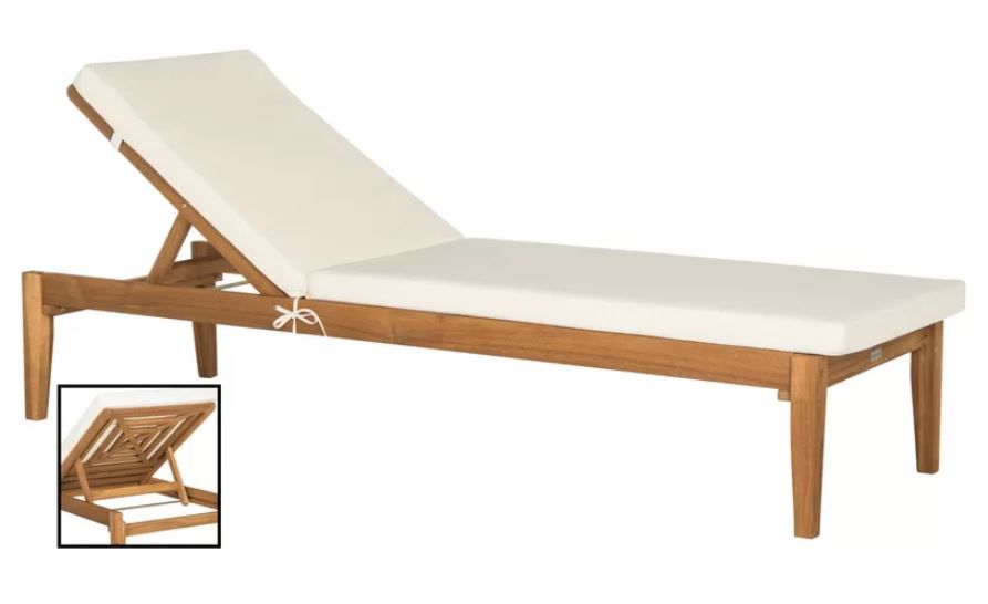 Long Reclining Acacia Single Chaise with Cushion thumbnail 3