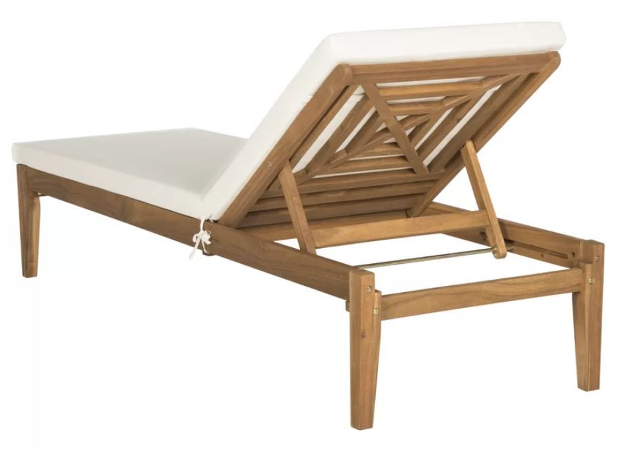 Long Reclining Acacia Single Chaise with Cushion thumbnail 4