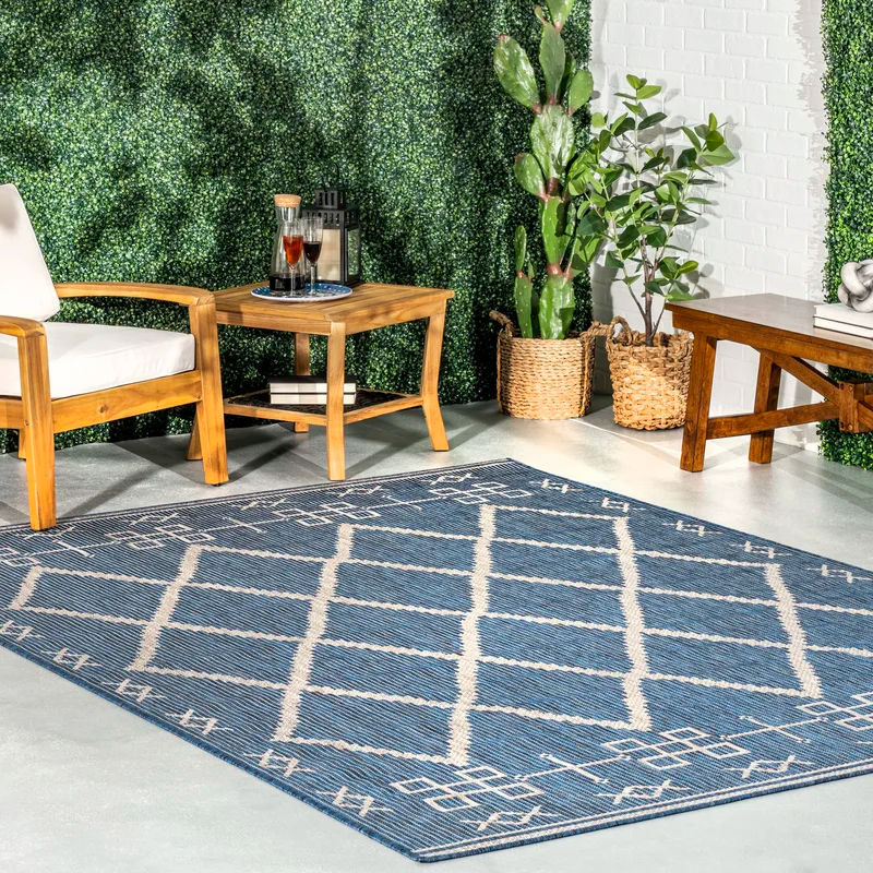 Blue Beige Indoor  Outdoor Area Rug 8'x10' thumbnail 2