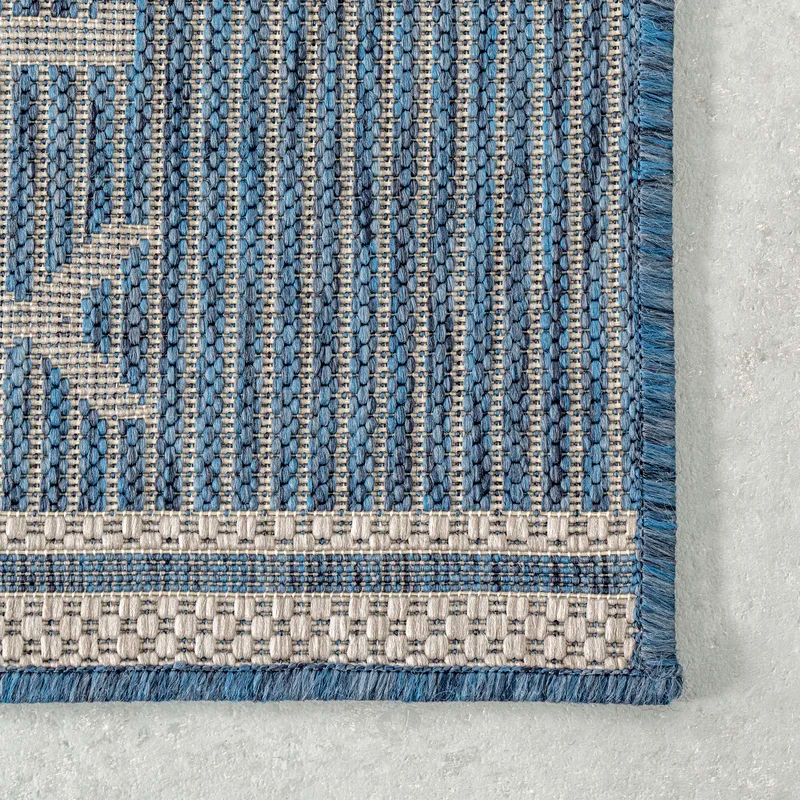 Blue Beige Indoor  Outdoor Area Rug 8'x10' thumbnail 3