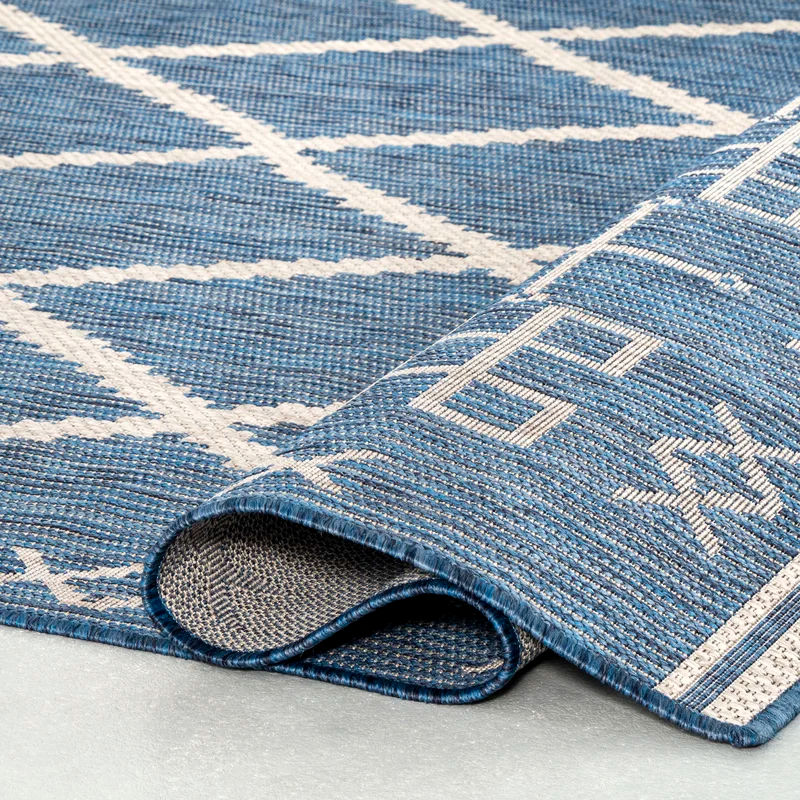 Blue Beige Indoor  Outdoor Area Rug 8'x10' thumbnail 4