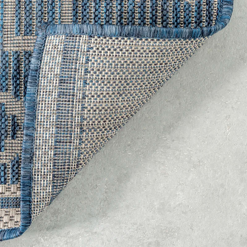 Blue Beige Indoor  Outdoor Area Rug 8'x10' thumbnail 5