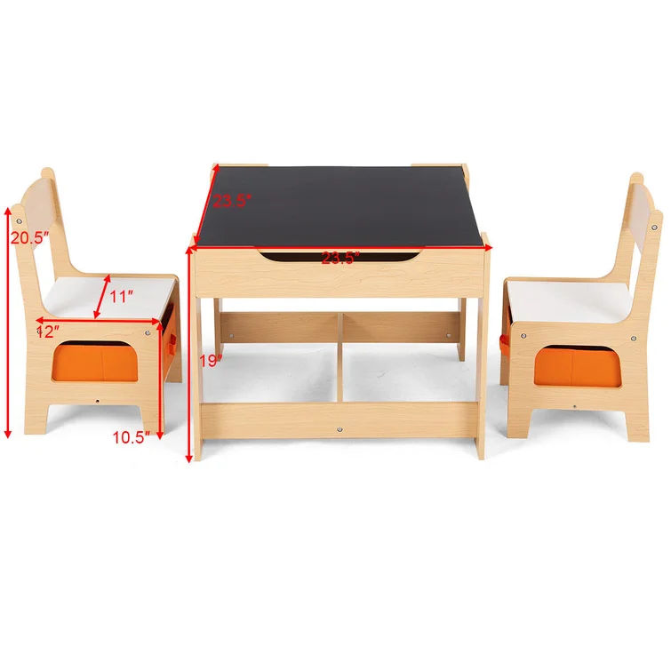 Kids 3 Piece Square Play Activity Table and Chair Set thumbnail 2