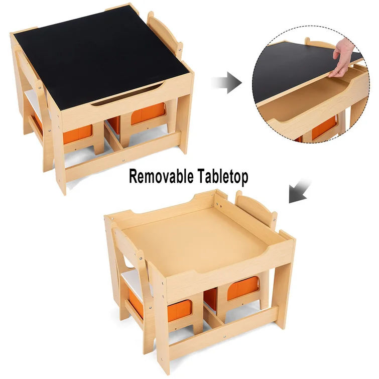 Kids 3 Piece Square Play Activity Table and Chair Set thumbnail 3