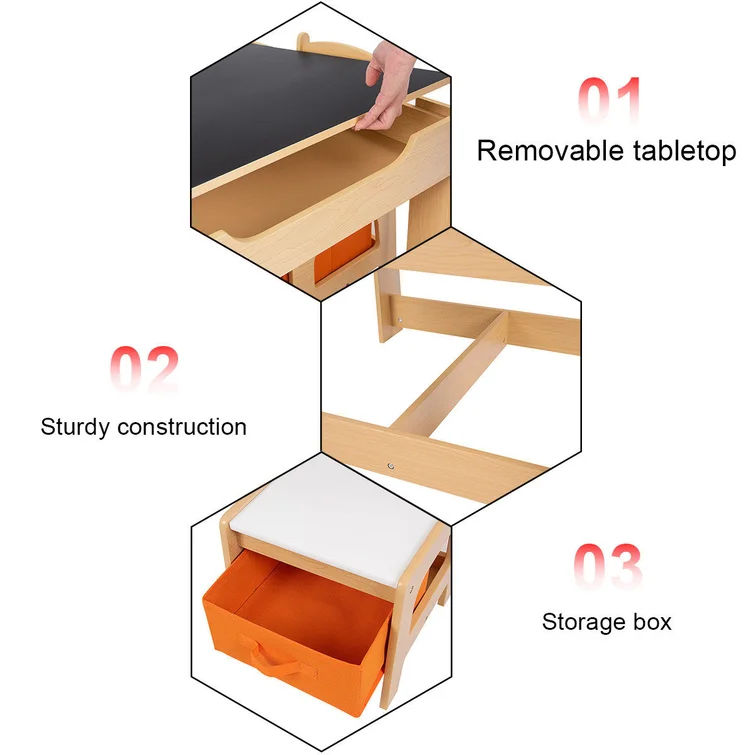Kids 3 Piece Square Play Activity Table and Chair Set thumbnail 4