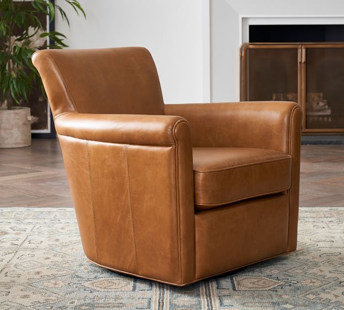 Irving Leather Swivel Armchair thumbnail 2