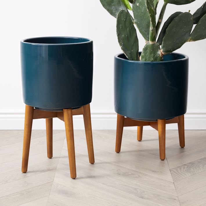 Mid-Century Turned Wood Leg Planters-Tall thumbnail 2