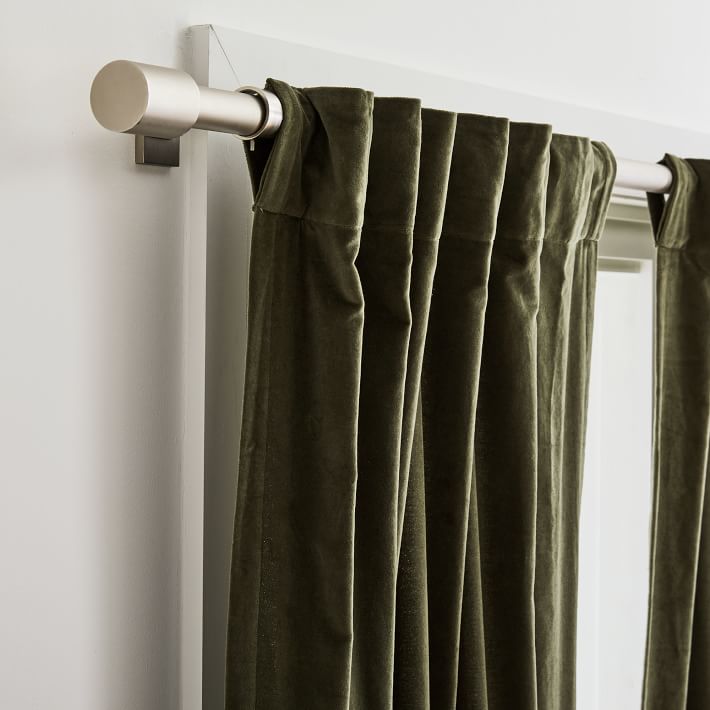Cotton Velvet Curtain Dark Olive-96" thumbnail 2