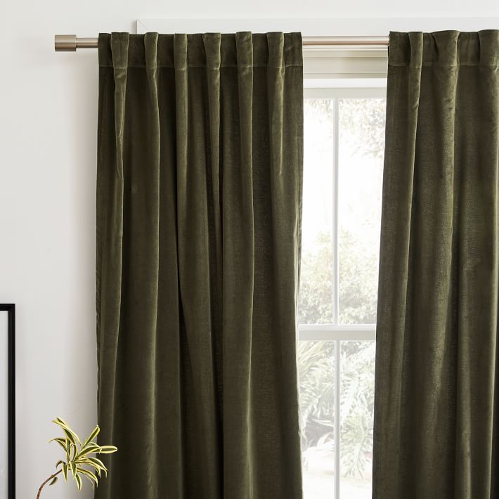 Cotton Velvet Curtain Dark Olive-96" thumbnail 3
