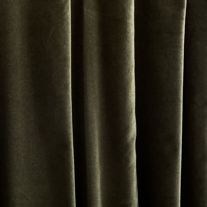 Cotton Velvet Curtain Dark Olive-96" thumbnail 4